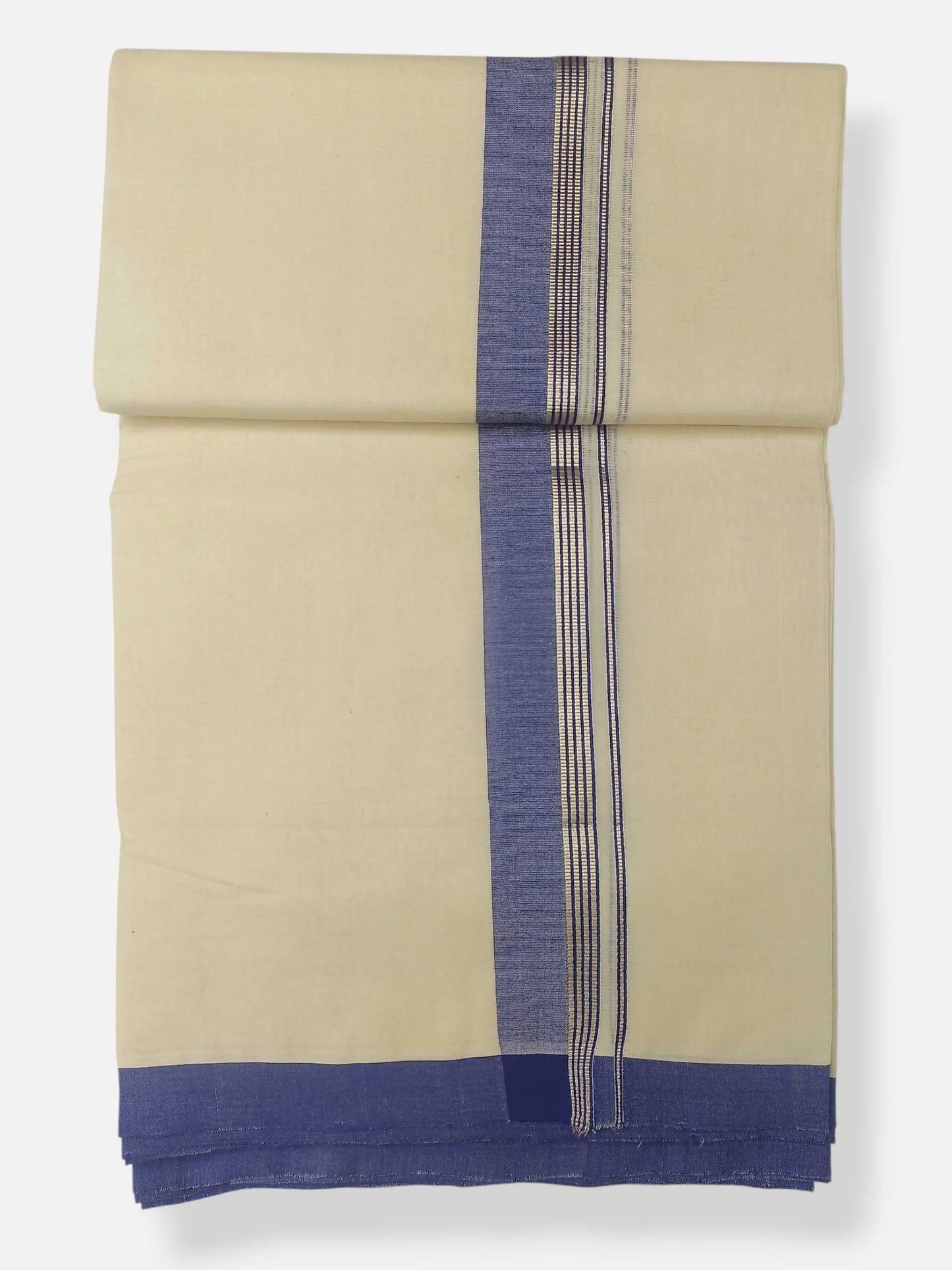 Balaramapuram Handloom Double Mundu Pure Cotton with Blue Border