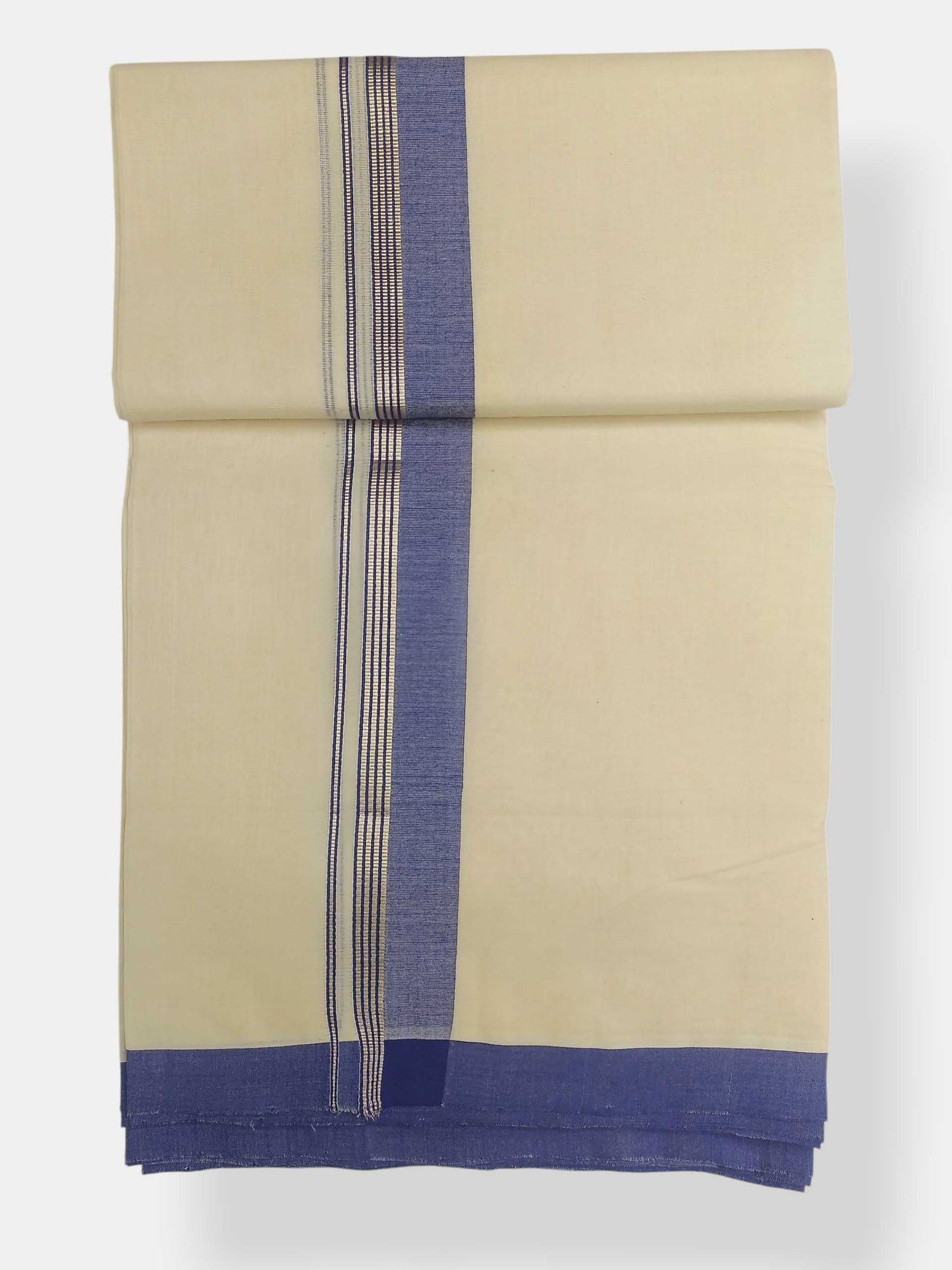Balaramapuram Handloom Double Mundu Pure Cotton with Blue Border