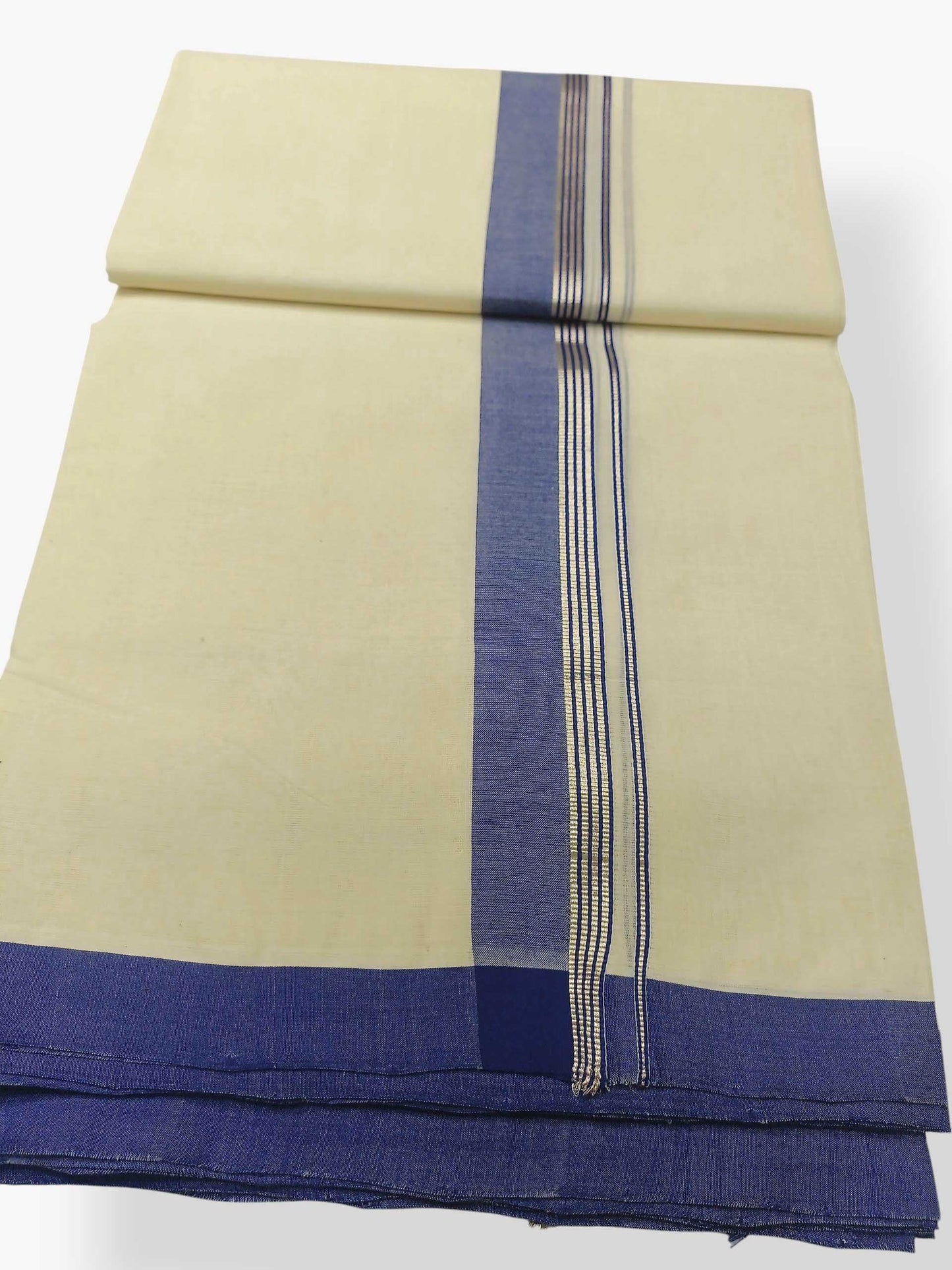 Balaramapuram Handloom Double Mundu Pure Cotton with Blue Border