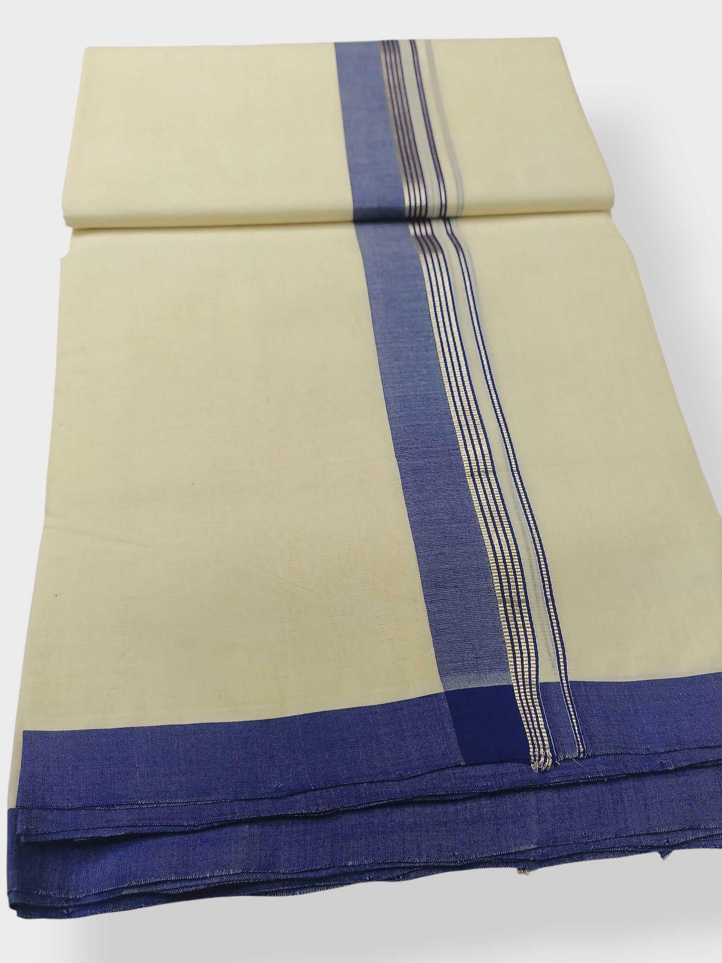 Balaramapuram Handloom Double Mundu Pure Cotton with Blue Border