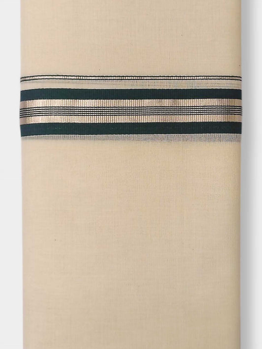 Balaramapuram Handloom Double Mundu Pure Cotton with Green Design