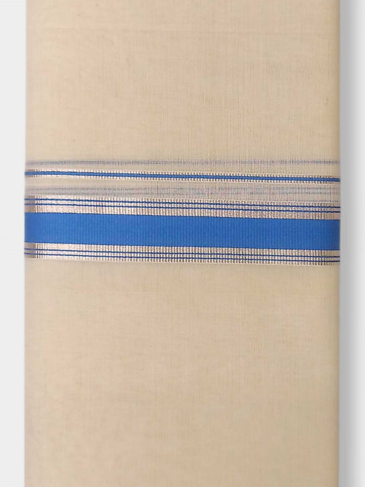 Balaramapuram Handloom Double Mundu Pure Cotton with Blue Border