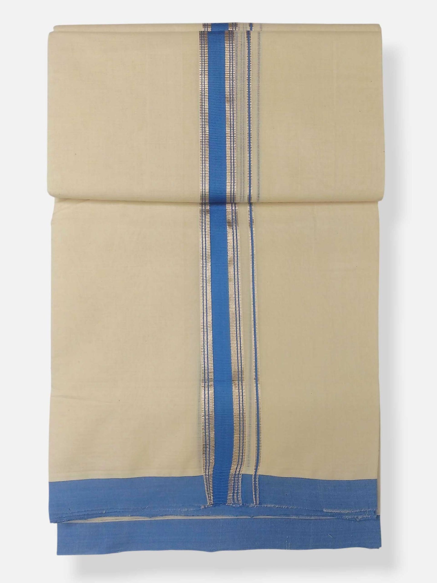 Balaramapuram Handloom Double Mundu Pure Cotton with Blue Border