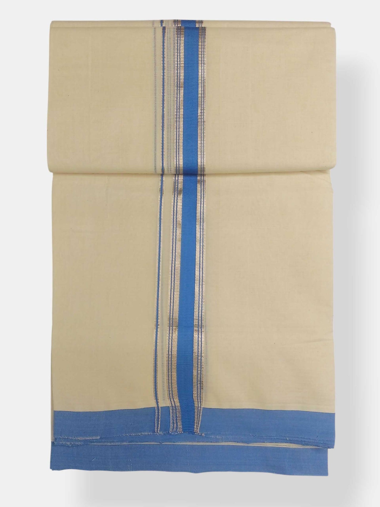 Balaramapuram Handloom Double Mundu Pure Cotton with Blue Border