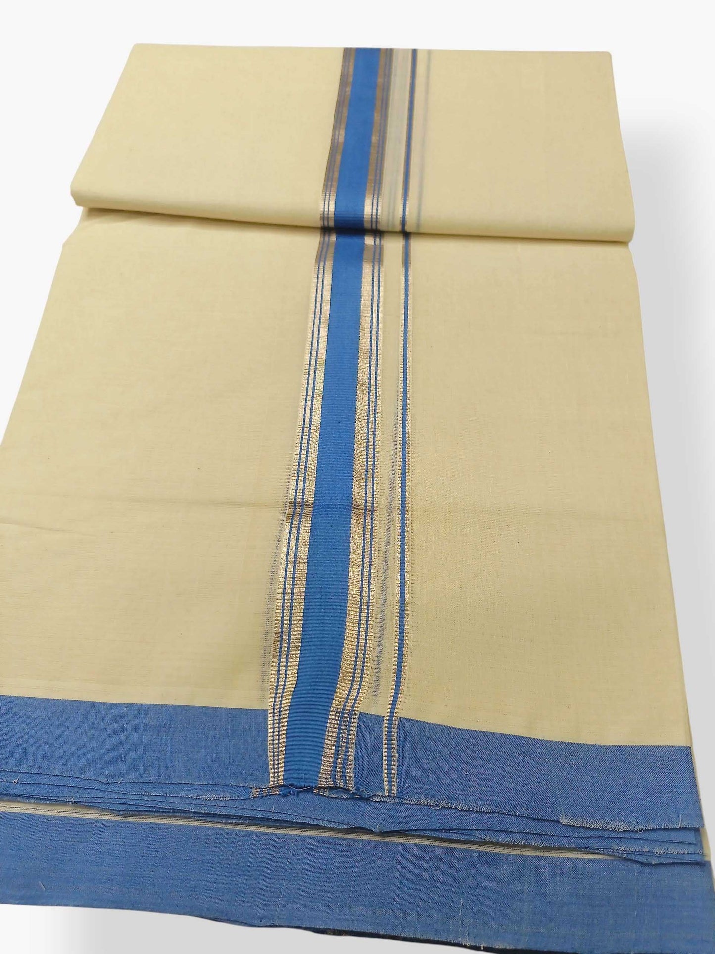 Balaramapuram Handloom Double Mundu Pure Cotton with Blue Border