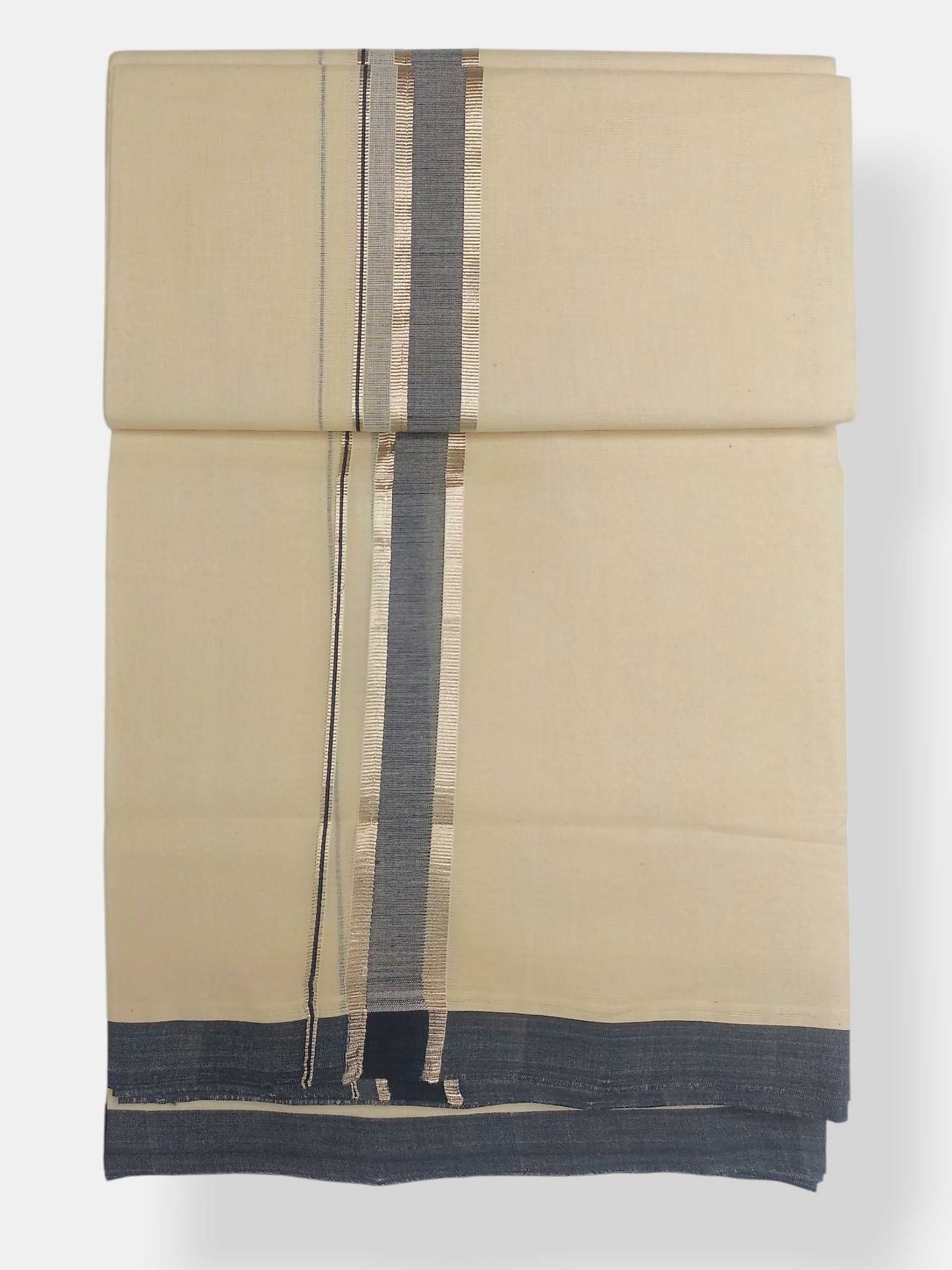 Balaramapuram Handloom Double Mundu Pure Cotton with Blue Border