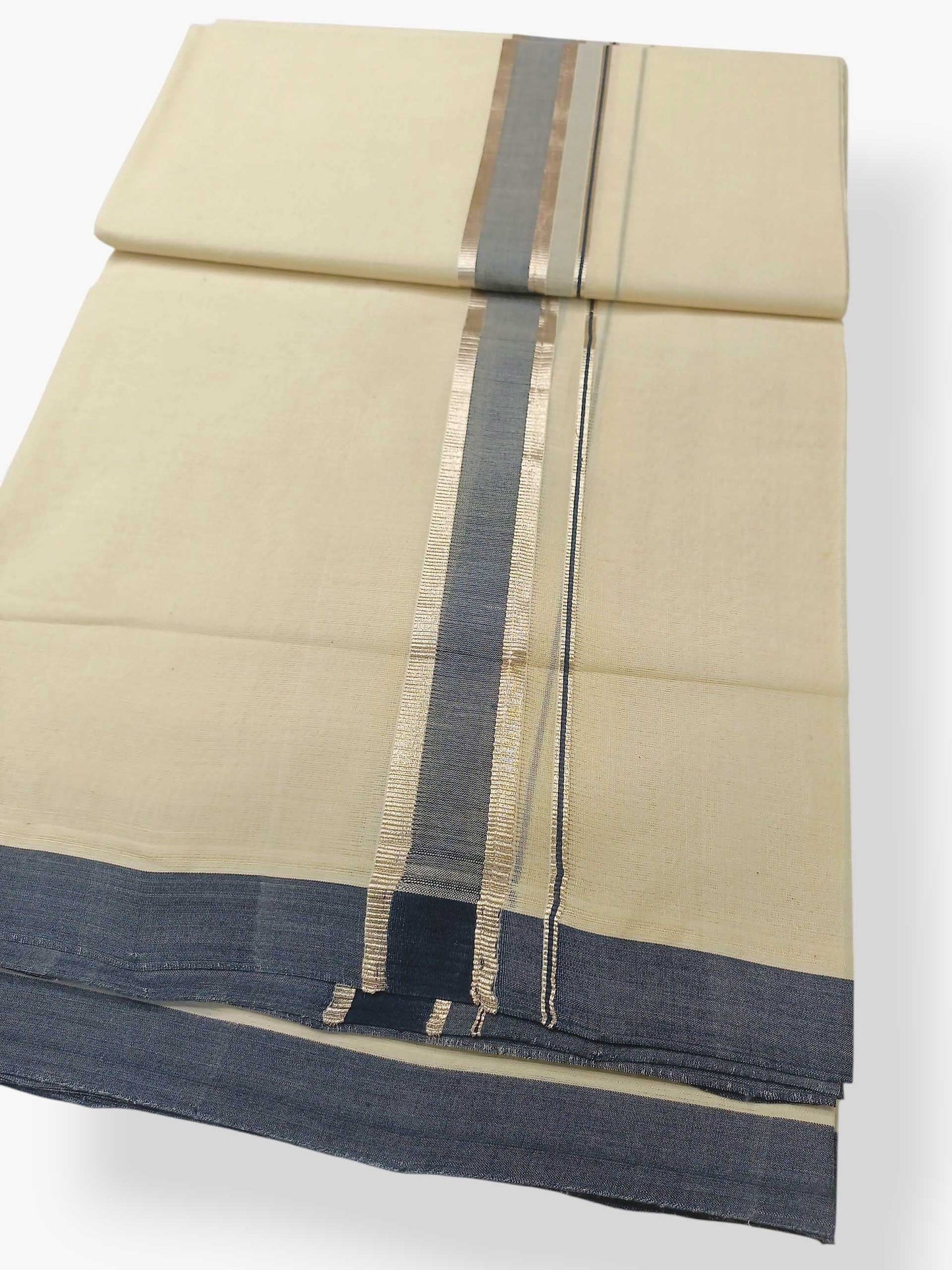 Balaramapuram Handloom Double Mundu Pure Cotton with Blue Border
