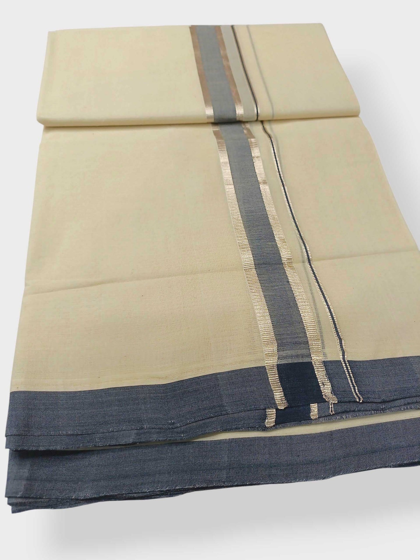 Balaramapuram Handloom Double Mundu Pure Cotton with Blue Border