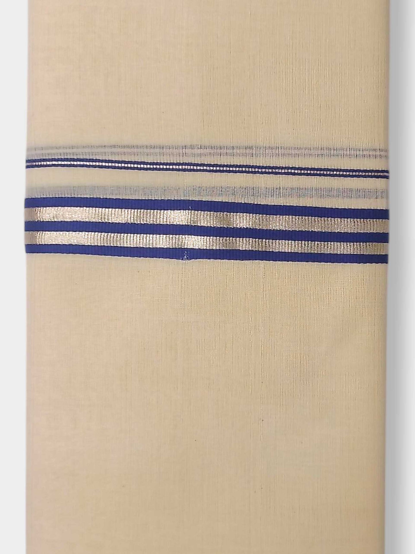 Balaramapuram Handloom Double Mundu Pure Cotton with Blue Border