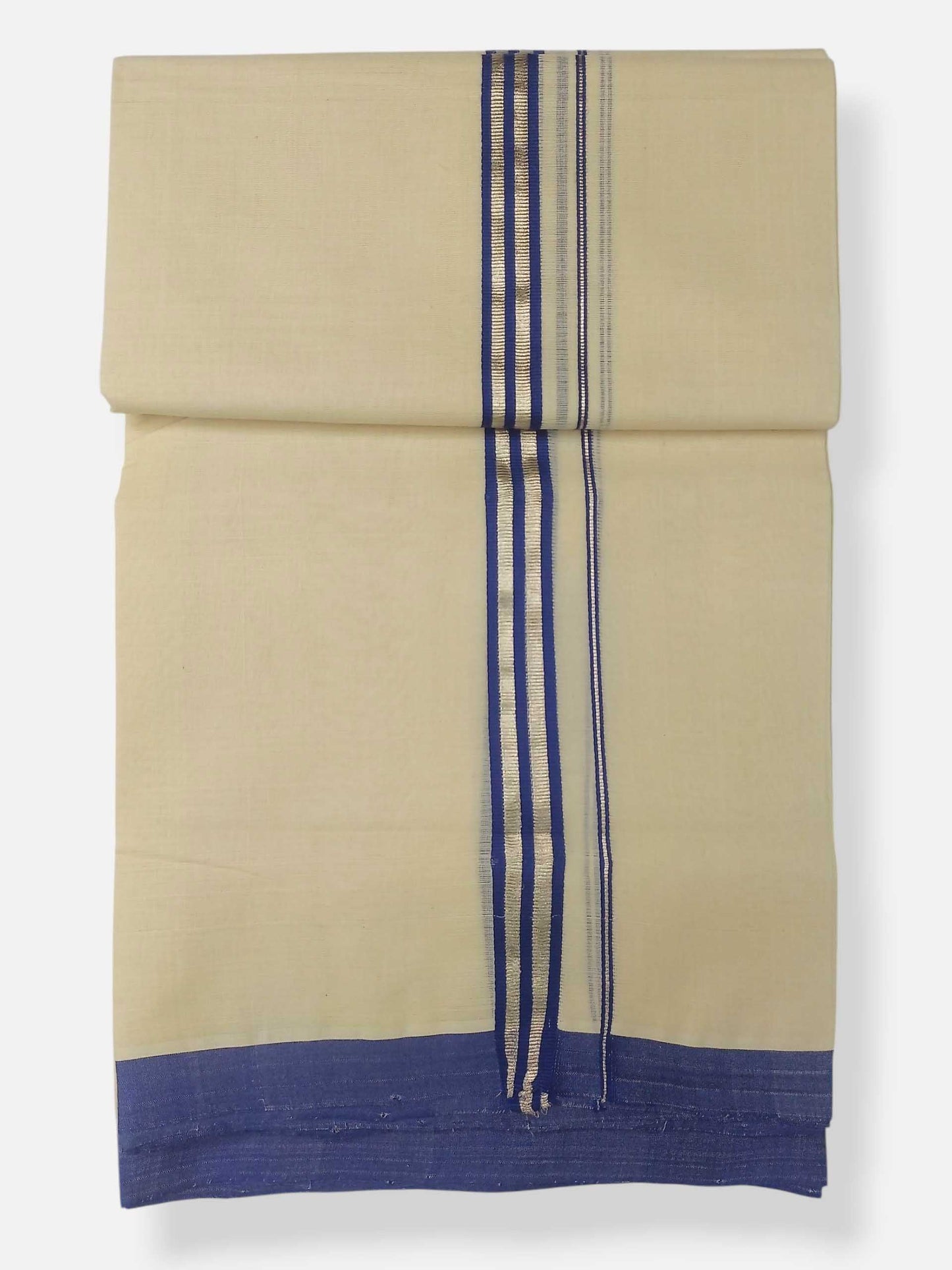 Balaramapuram Handloom Double Mundu Pure Cotton with Blue Border