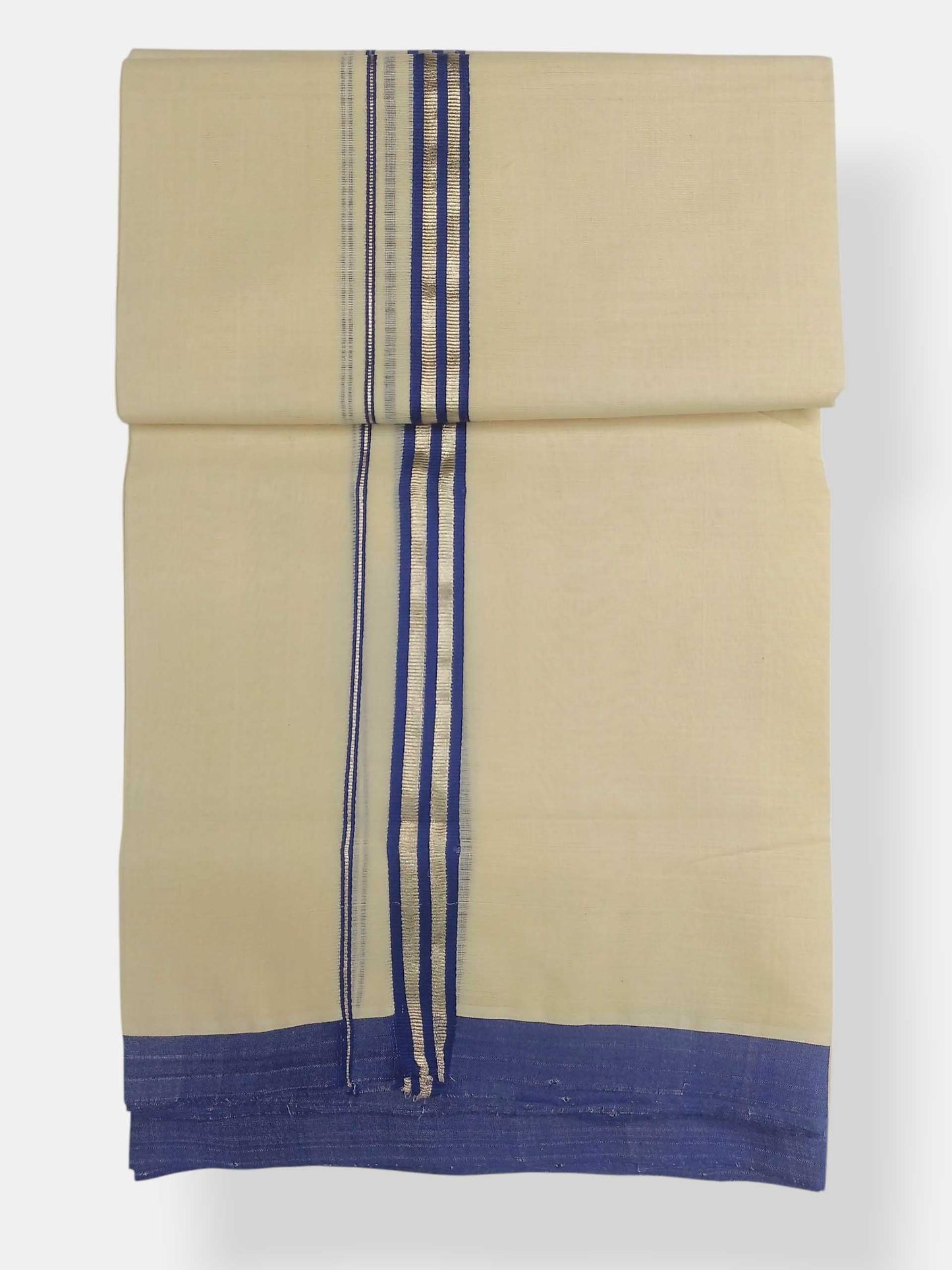 Balaramapuram Handloom Double Mundu Pure Cotton with Blue Border