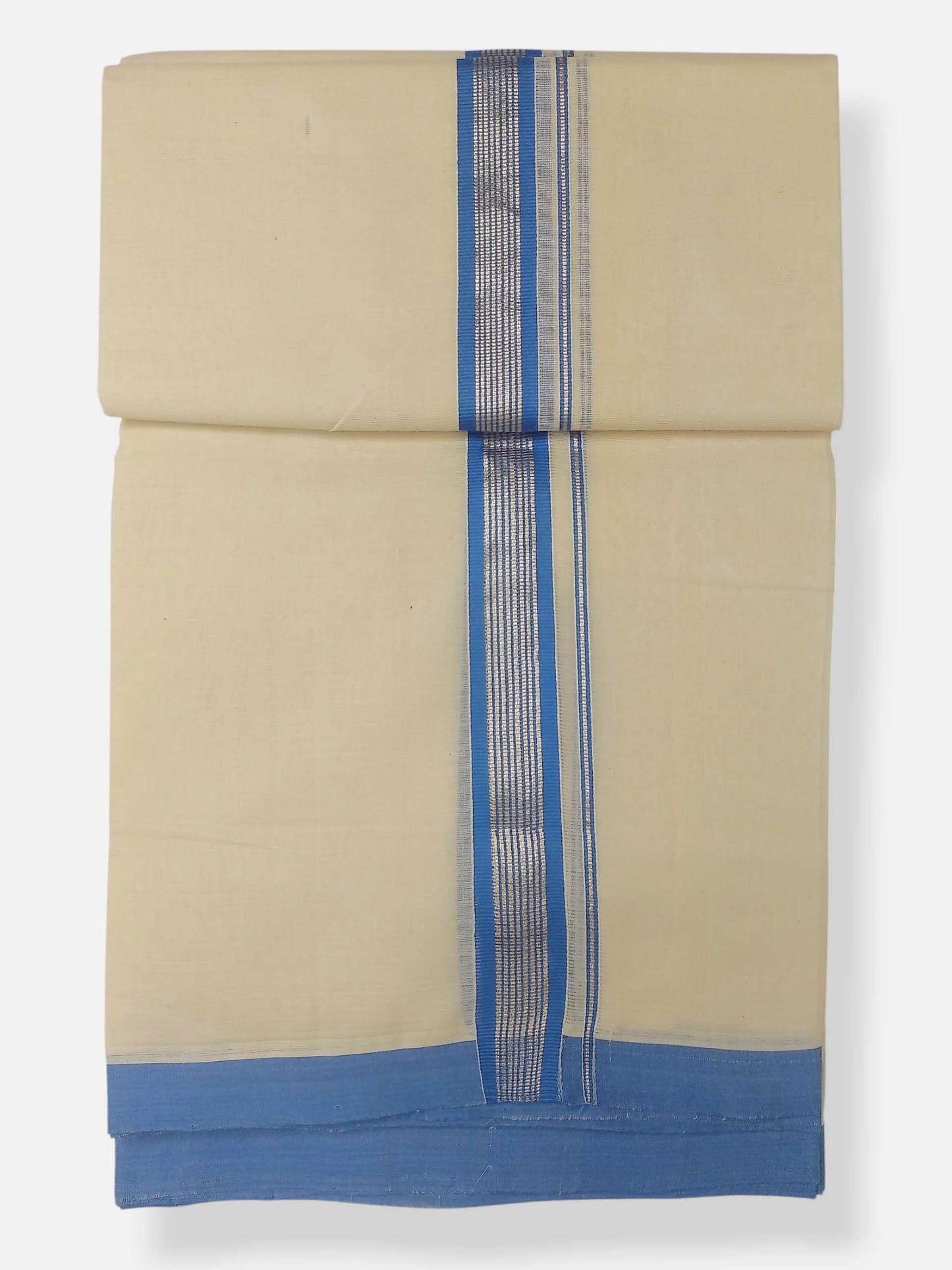 Balaramapuram Handloom Double Mundu Pure Cotton with Blue Border