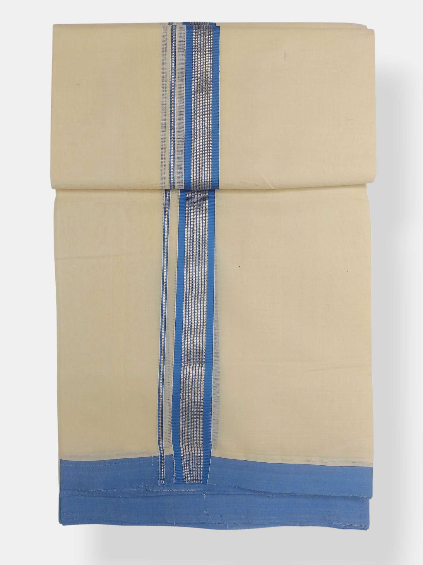 Balaramapuram Handloom Double Mundu Pure Cotton with Blue Border