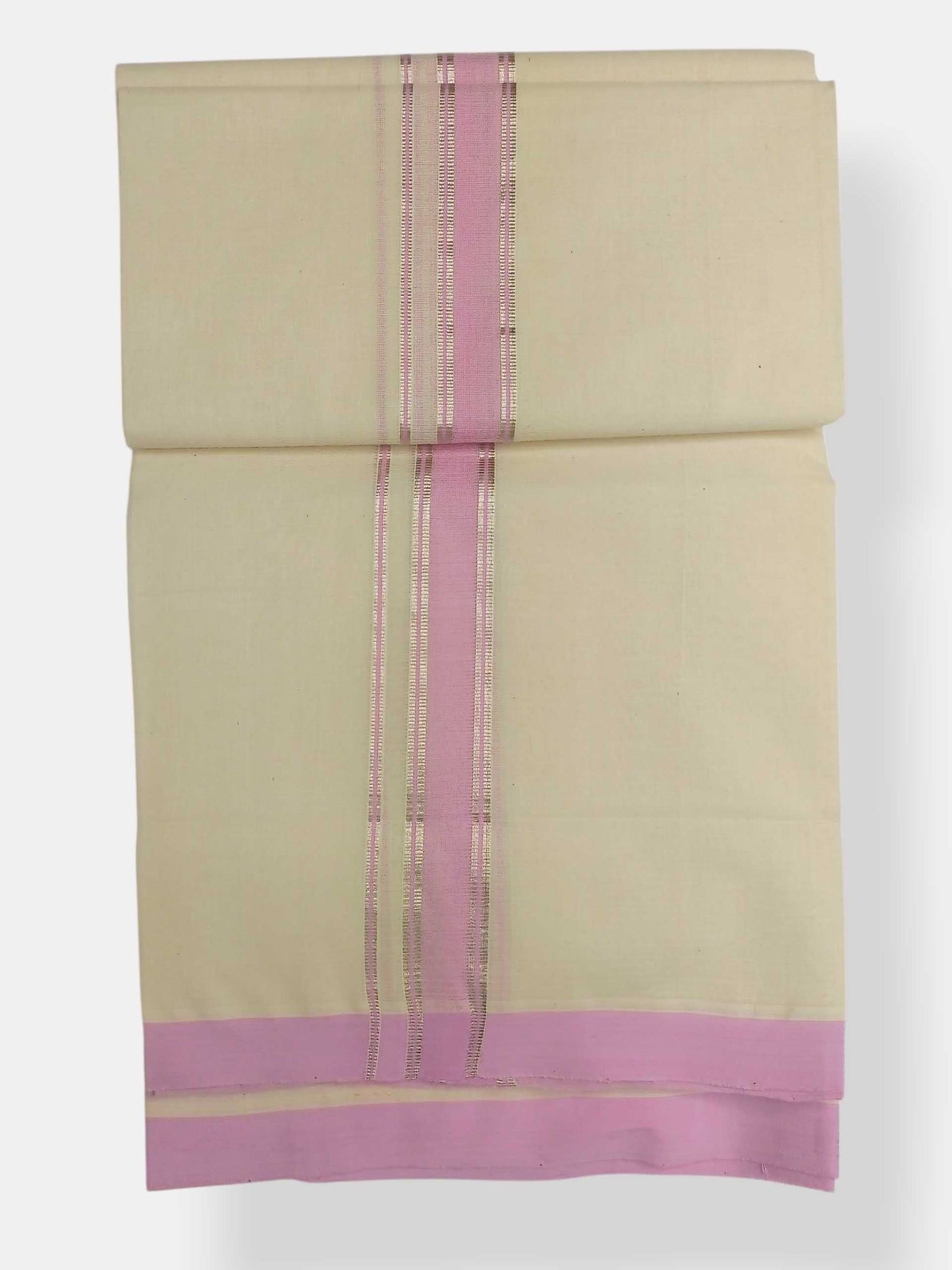 Balaramapuram Handloom Double Mundu Pure Cotton with Rose Design