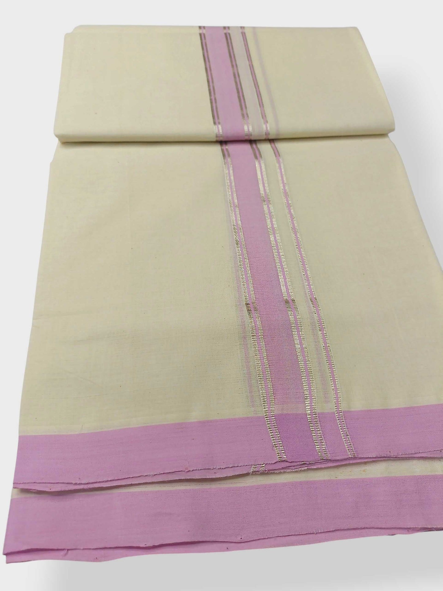 Balaramapuram Handloom Double Mundu Pure Cotton with Rose Design