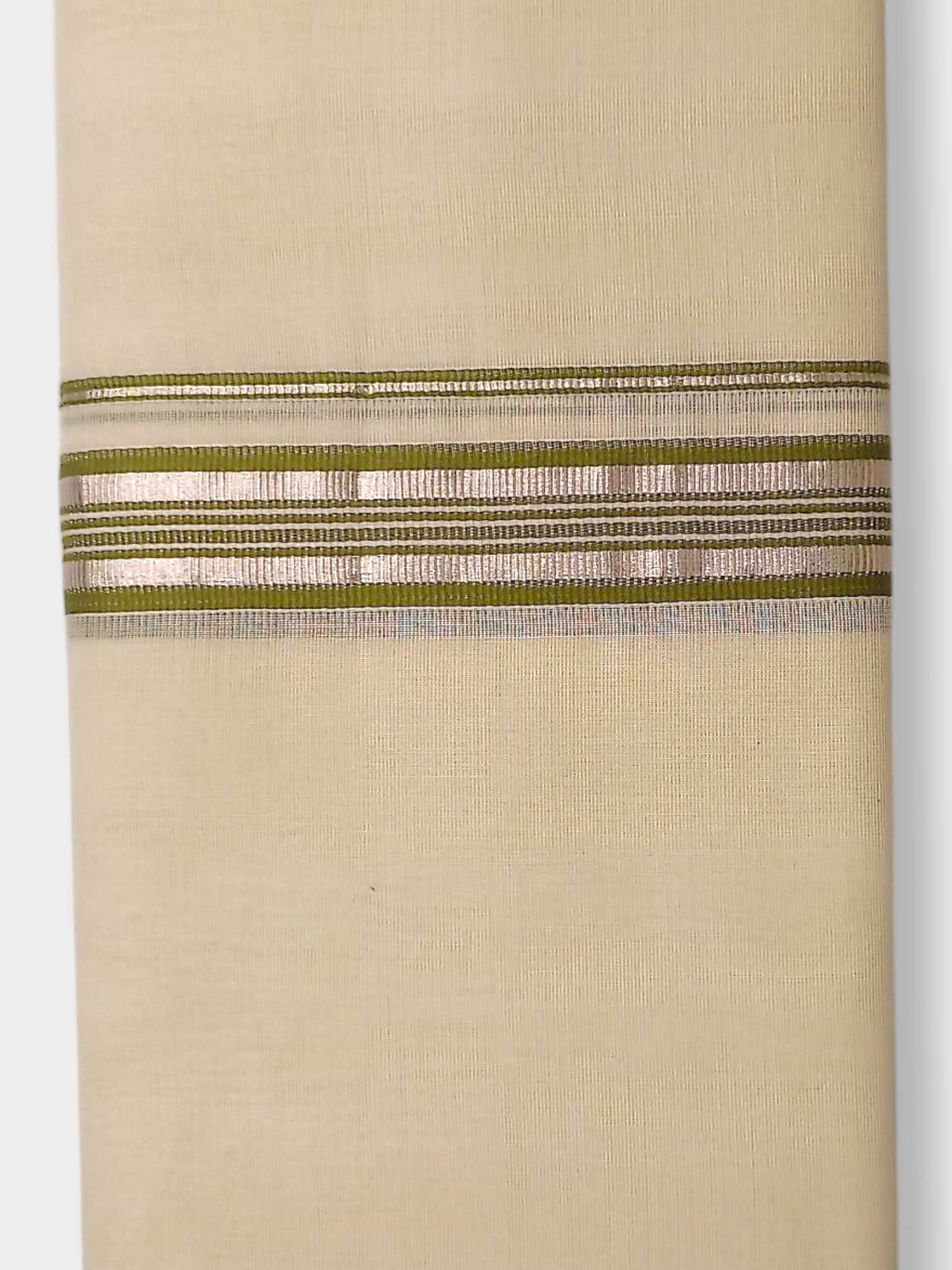 Balaramapuram Handloom Double Mundu Pure Cotton with Olive Green Border