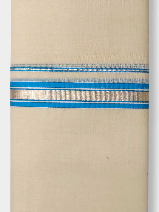 Balaramapuram Handloom Double Mundu Pure Cotton with SkyBlue Border