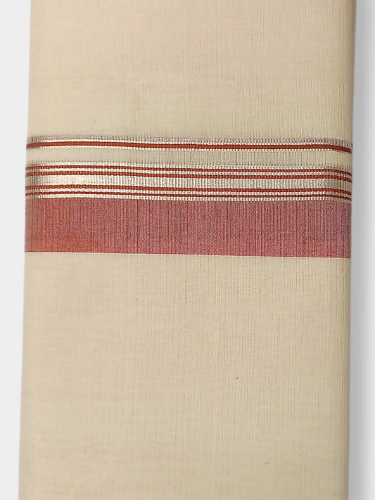 Balaramapuram Handloom Double Mundu Pure Cotton with Orange Border