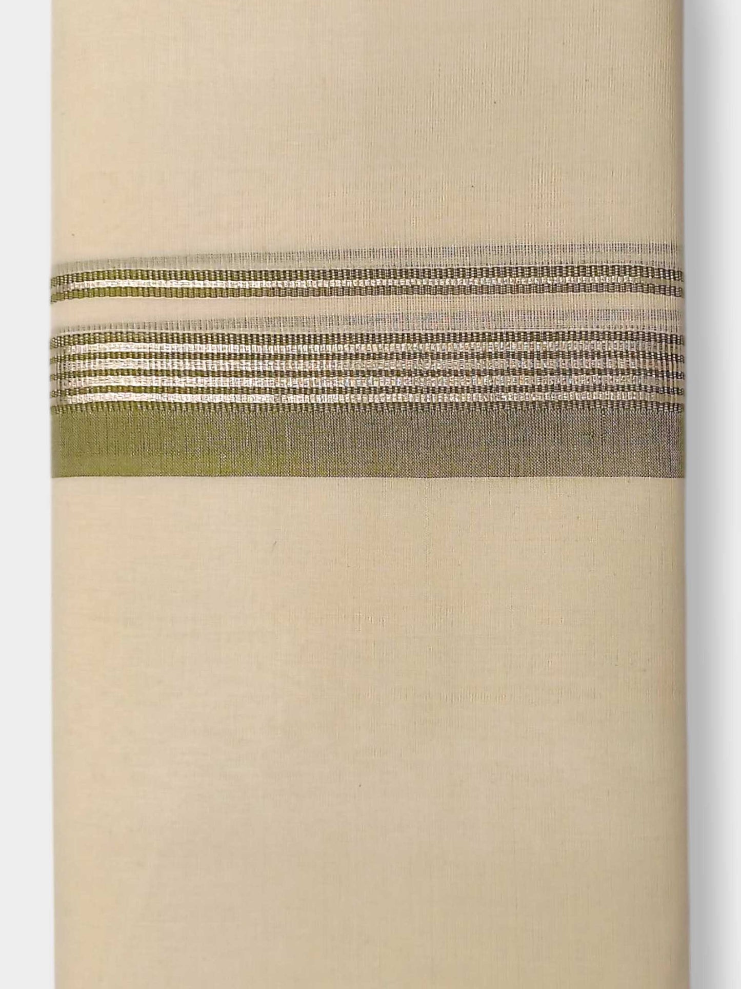 Balaramapuram Handloom Double Mundu Pure Cotton with Olive Green Border