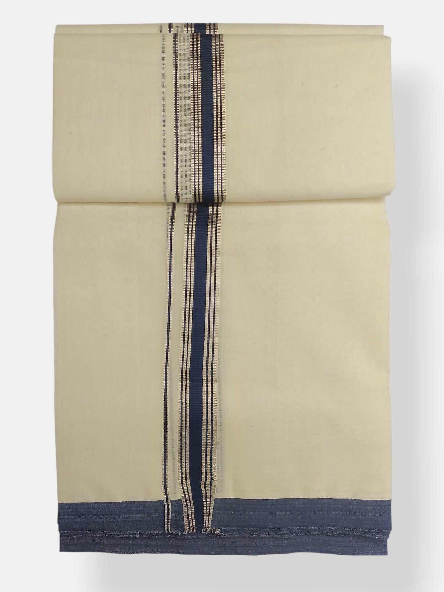 Balaramapuram Handloom Double Mundu Pure Cotton with Blue Border