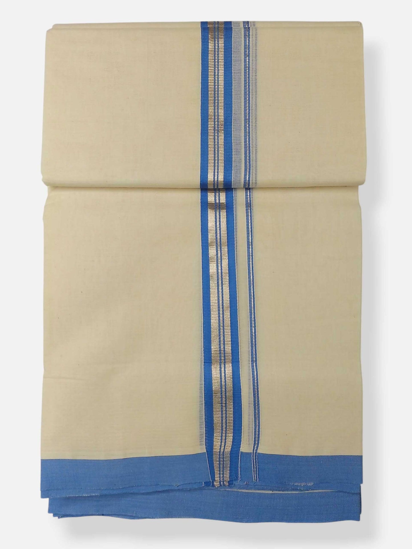 Balaramapuram Handloom Double Mundu Pure Cotton with Blue Border