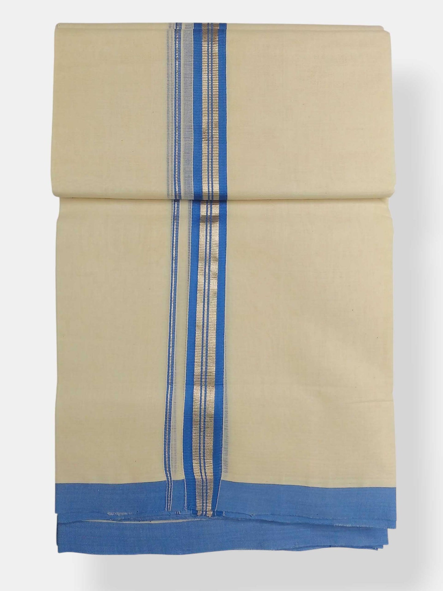 Balaramapuram Handloom Double Mundu Pure Cotton with Blue Border