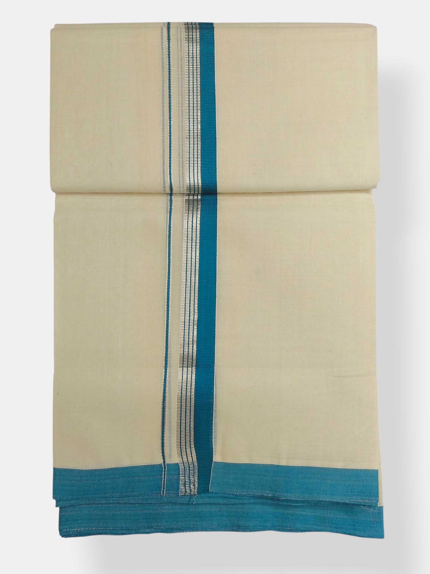 Balaramapuram Handloom Double Mundu Pure Cotton with Blue Border