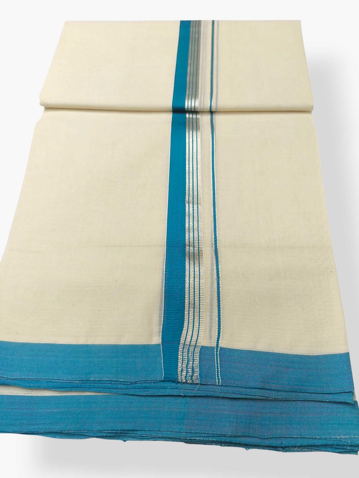 Balaramapuram Handloom Double Mundu Pure Cotton with Blue Border