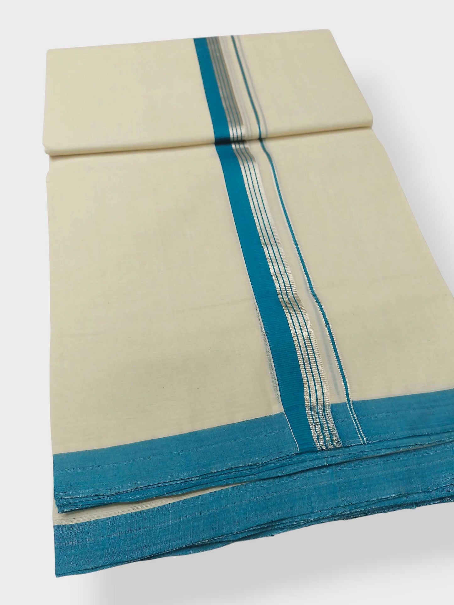 Balaramapuram Handloom Double Mundu Pure Cotton with Blue Border