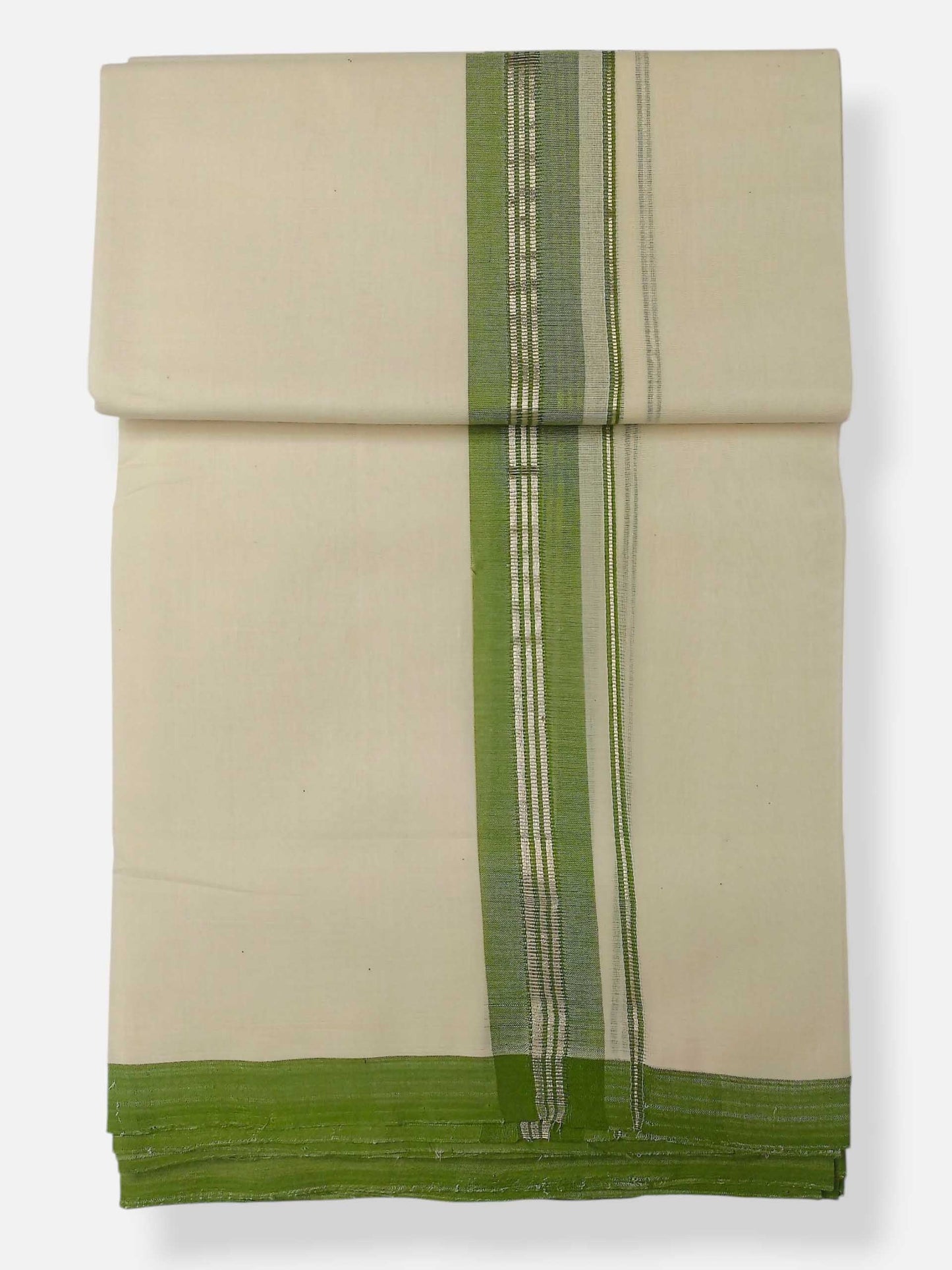 Balaramapuram Handloom Double Mundu Pure Cotton with Olive Green Border