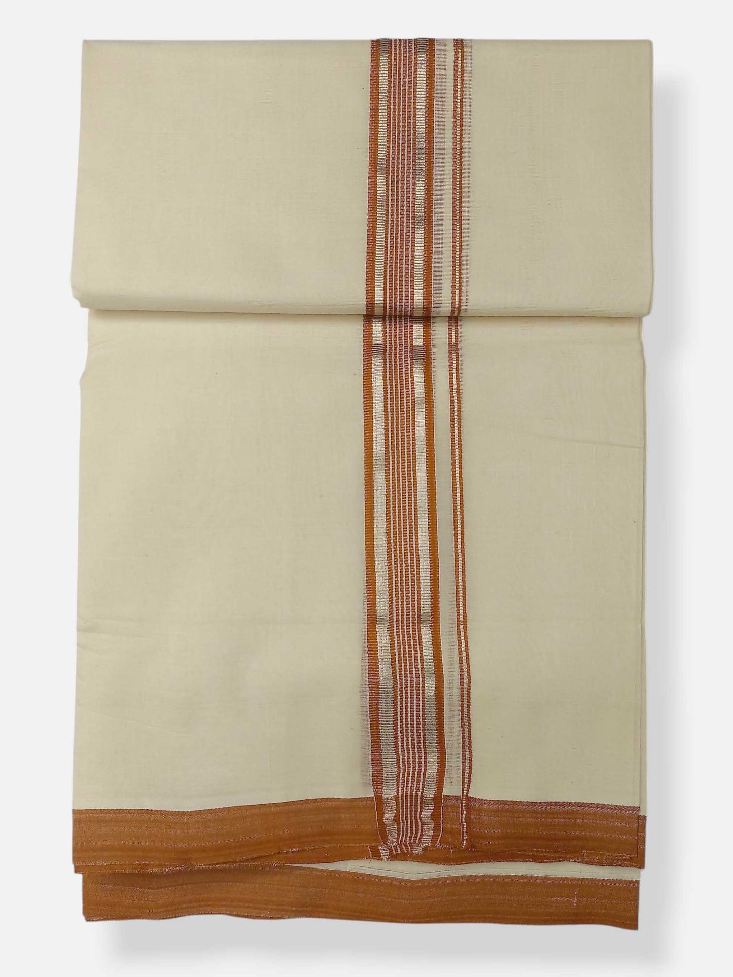 Balaramapuram Handloom Double Mundu Pure Cotton with Brown Border