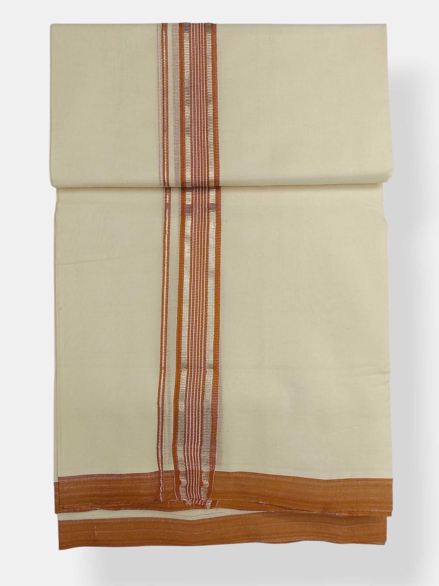Balaramapuram Handloom Double Mundu Pure Cotton with Brown Border
