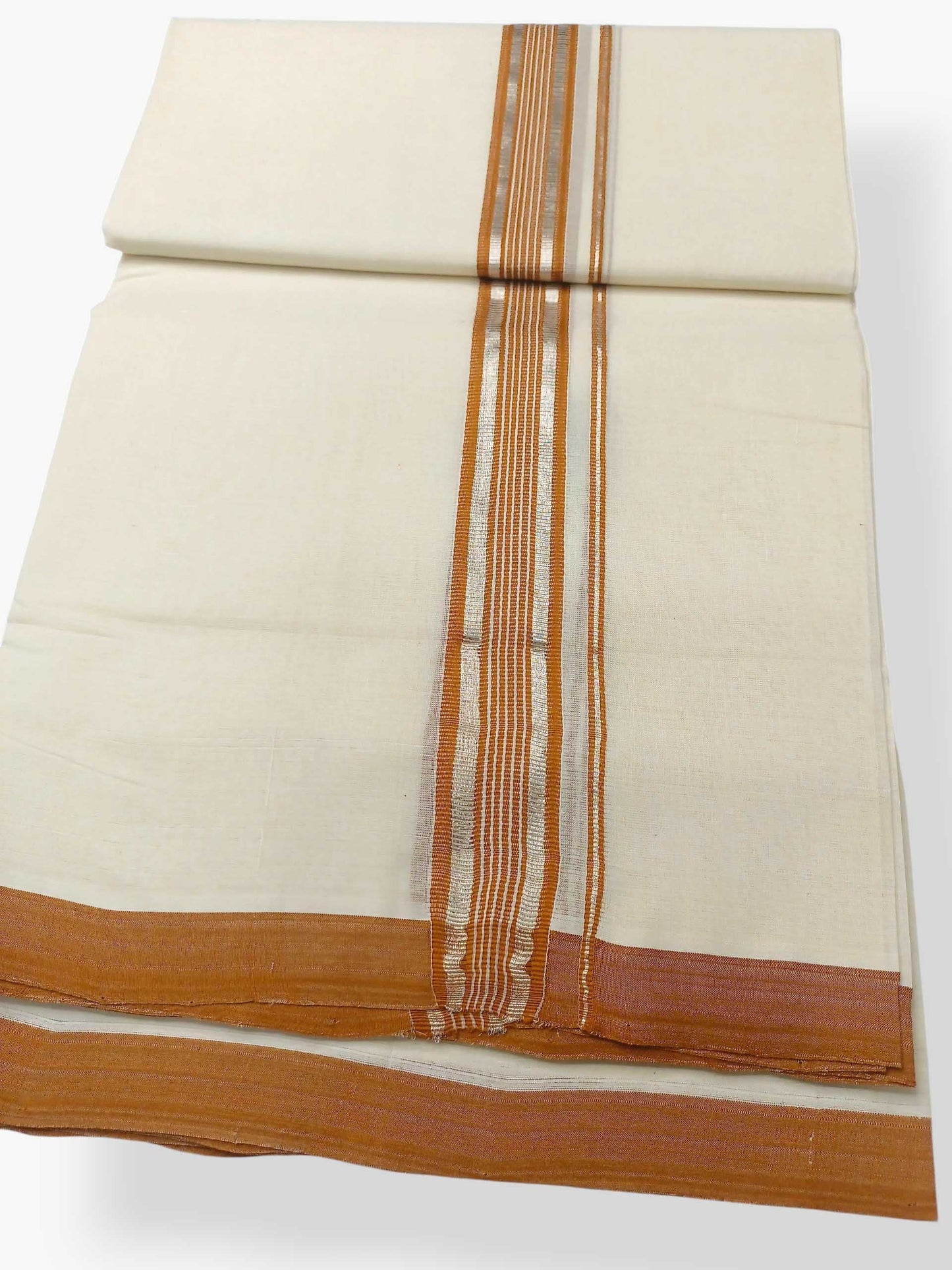 Balaramapuram Handloom Double Mundu Pure Cotton with Brown Border
