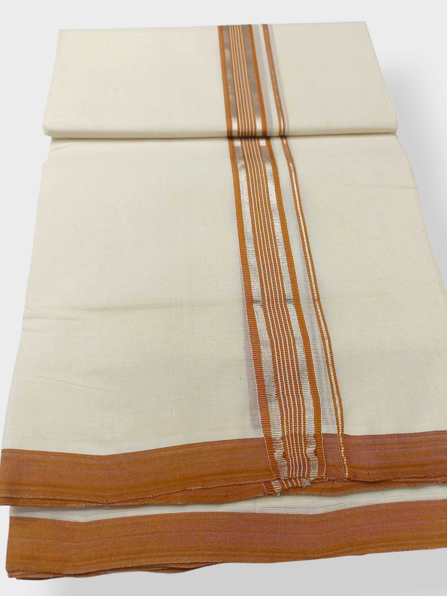 Balaramapuram Handloom Double Mundu Pure Cotton with Brown Border