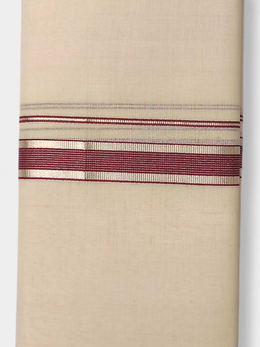 Balaramapuram Handloom Double Mundu Pure Cotton with Maroon Design