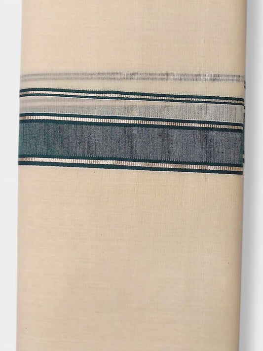 Balaramapuram Handloom Double Mundu Pure Cotton with Green Design