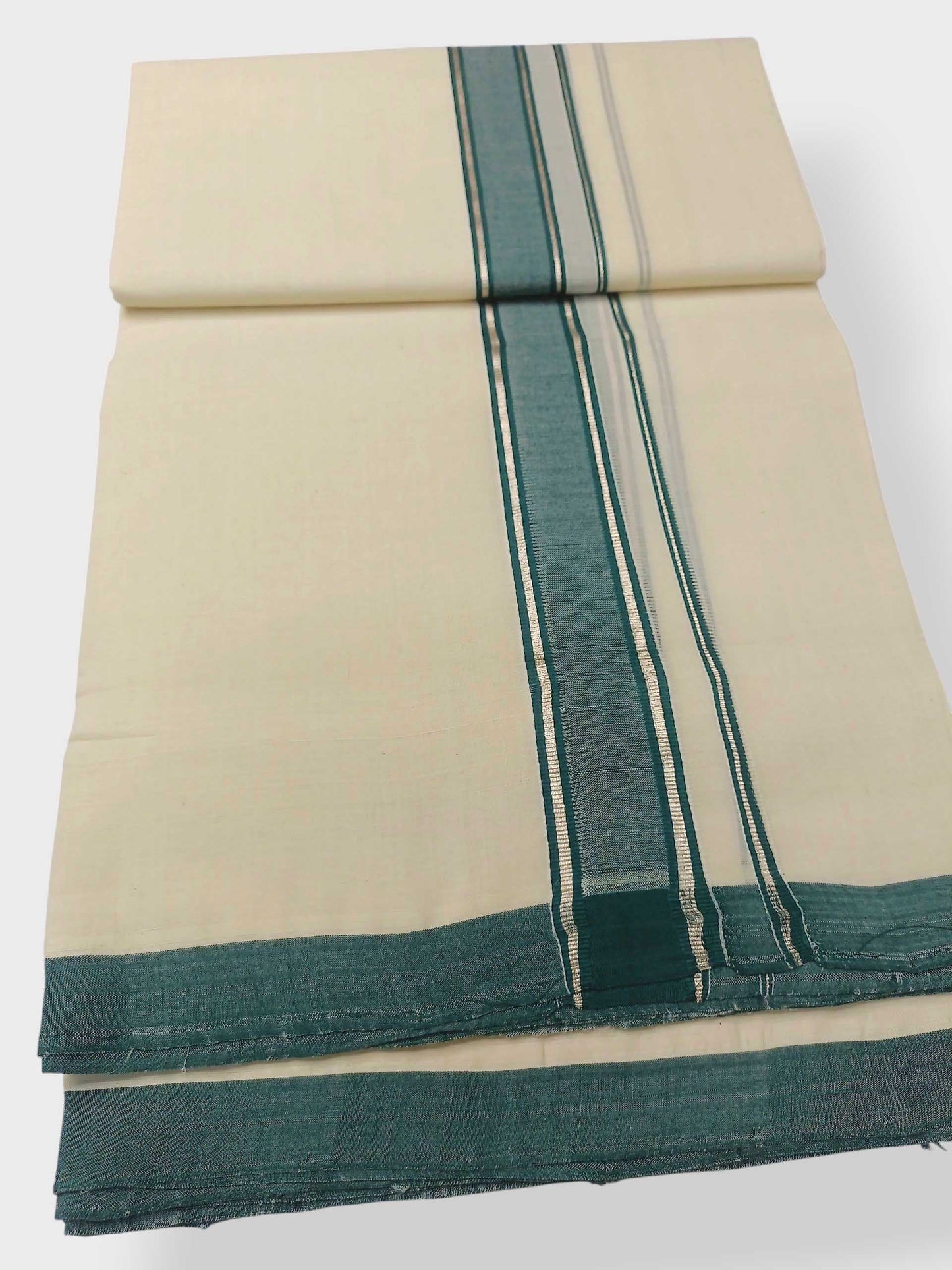 Balaramapuram Handloom Double Mundu Pure Cotton with Green Design