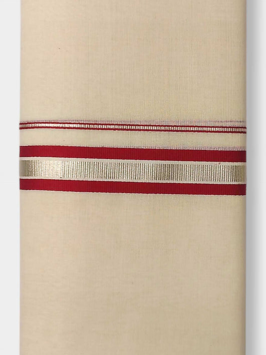 Balaramapuram Handloom Double Mundu Pure Cotton with Red Design