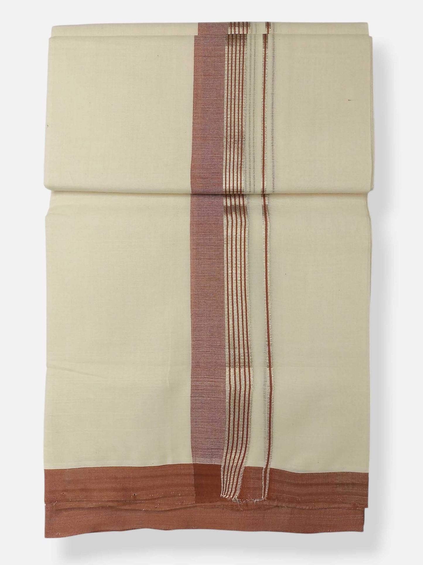 Balaramapuram Handloom Double Mundu Pure Cotton with Brown Border