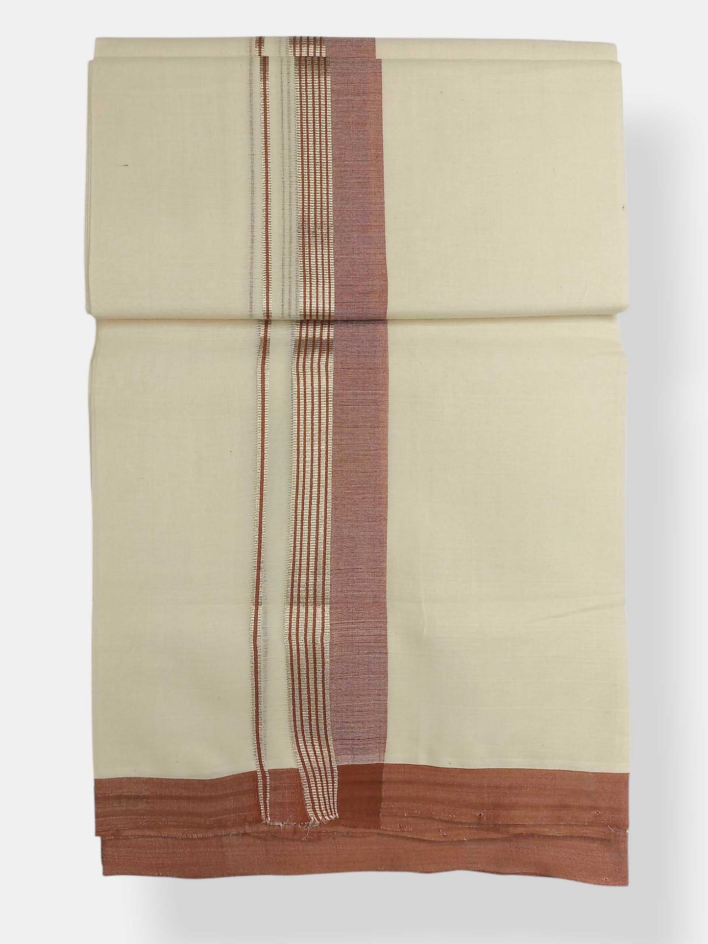 Balaramapuram Handloom Double Mundu Pure Cotton with Brown Border