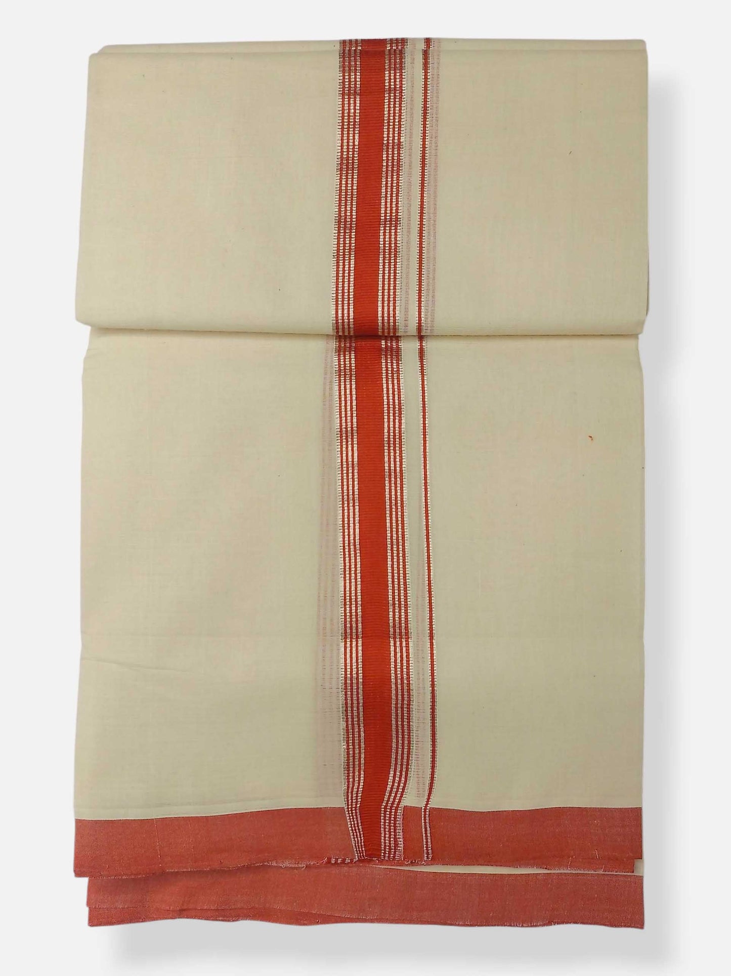 Balaramapuram Handloom Double Mundu Pure Cotton with Orange Border