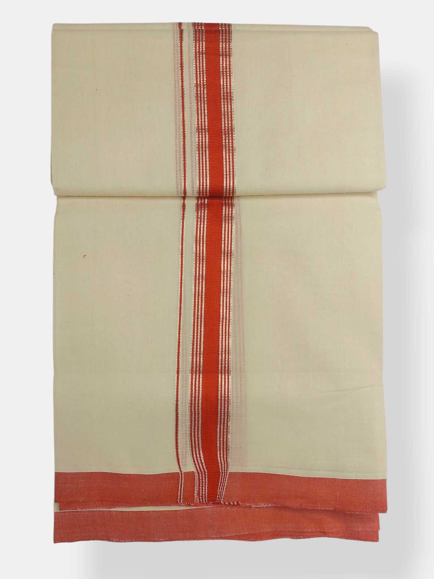 Balaramapuram Handloom Double Mundu Pure Cotton with Orange Border