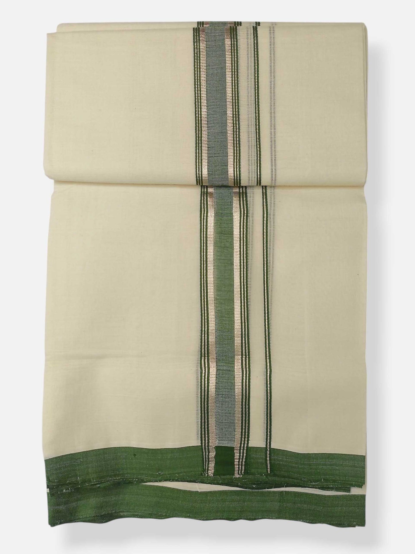 Balaramapuram Handloom Double Mundu Pure Cotton with Green Design