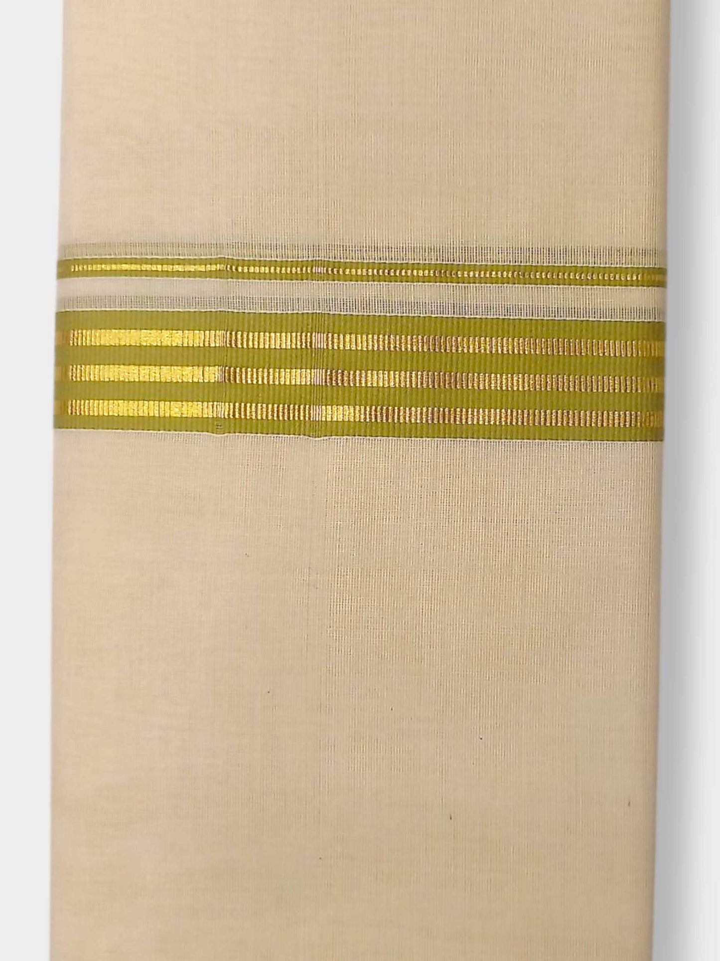 Balaramapuram Handloom Double Mundu Pure Cotton with Yellow Green Border