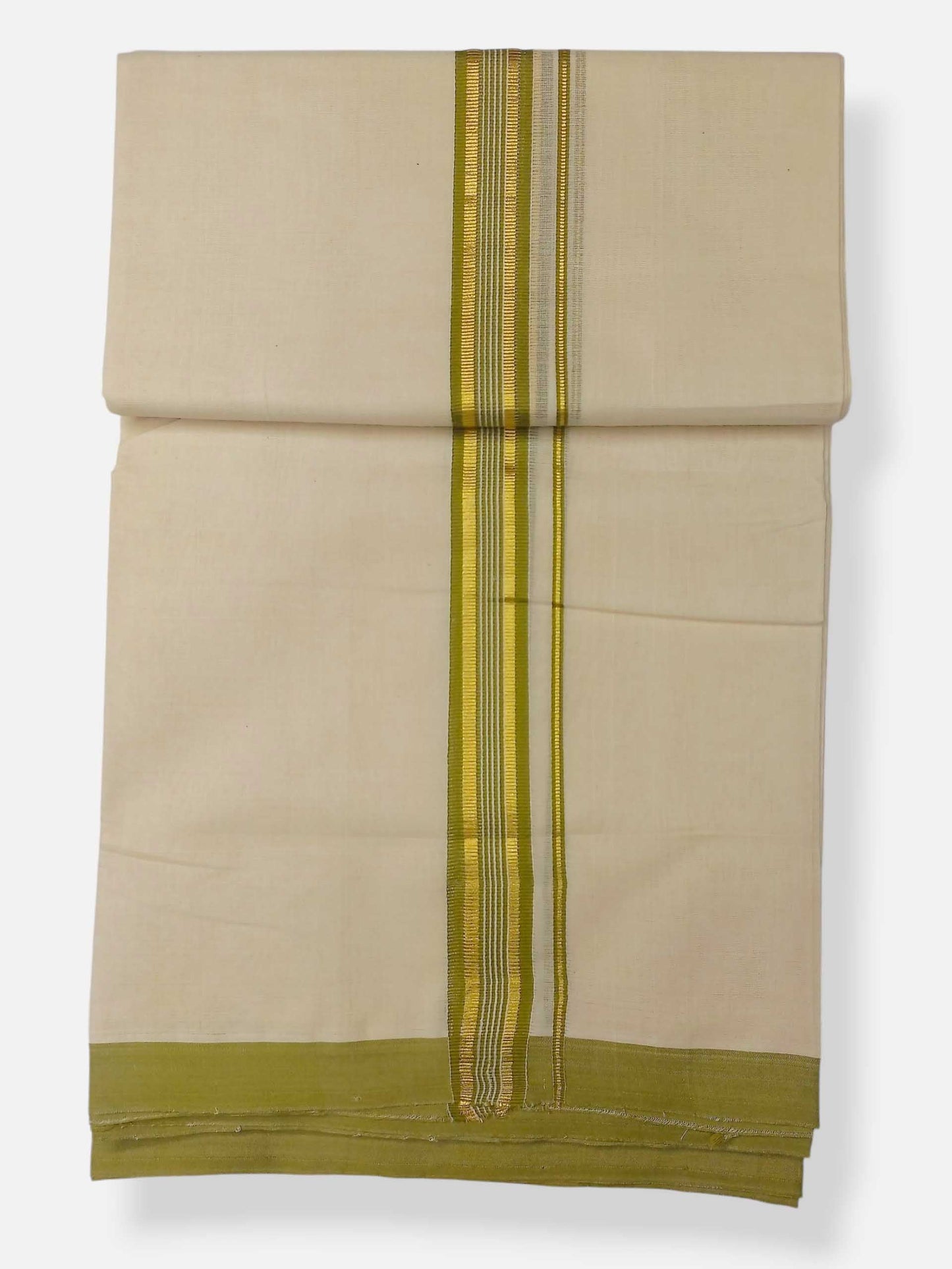 Balaramapuram Handloom Double Mundu Pure Cotton with Green Border