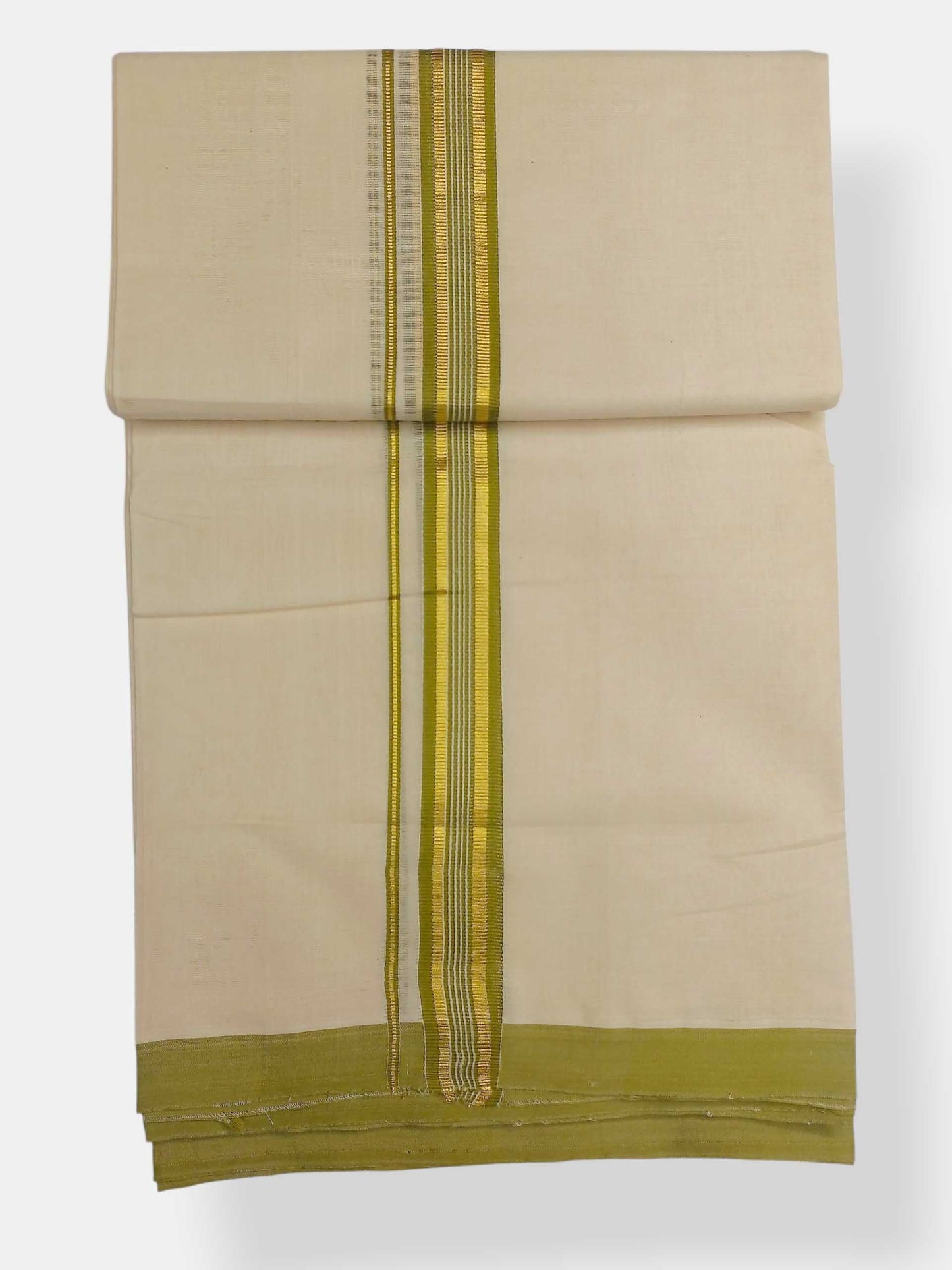 Balaramapuram Handloom Double Mundu Pure Cotton with Green Border