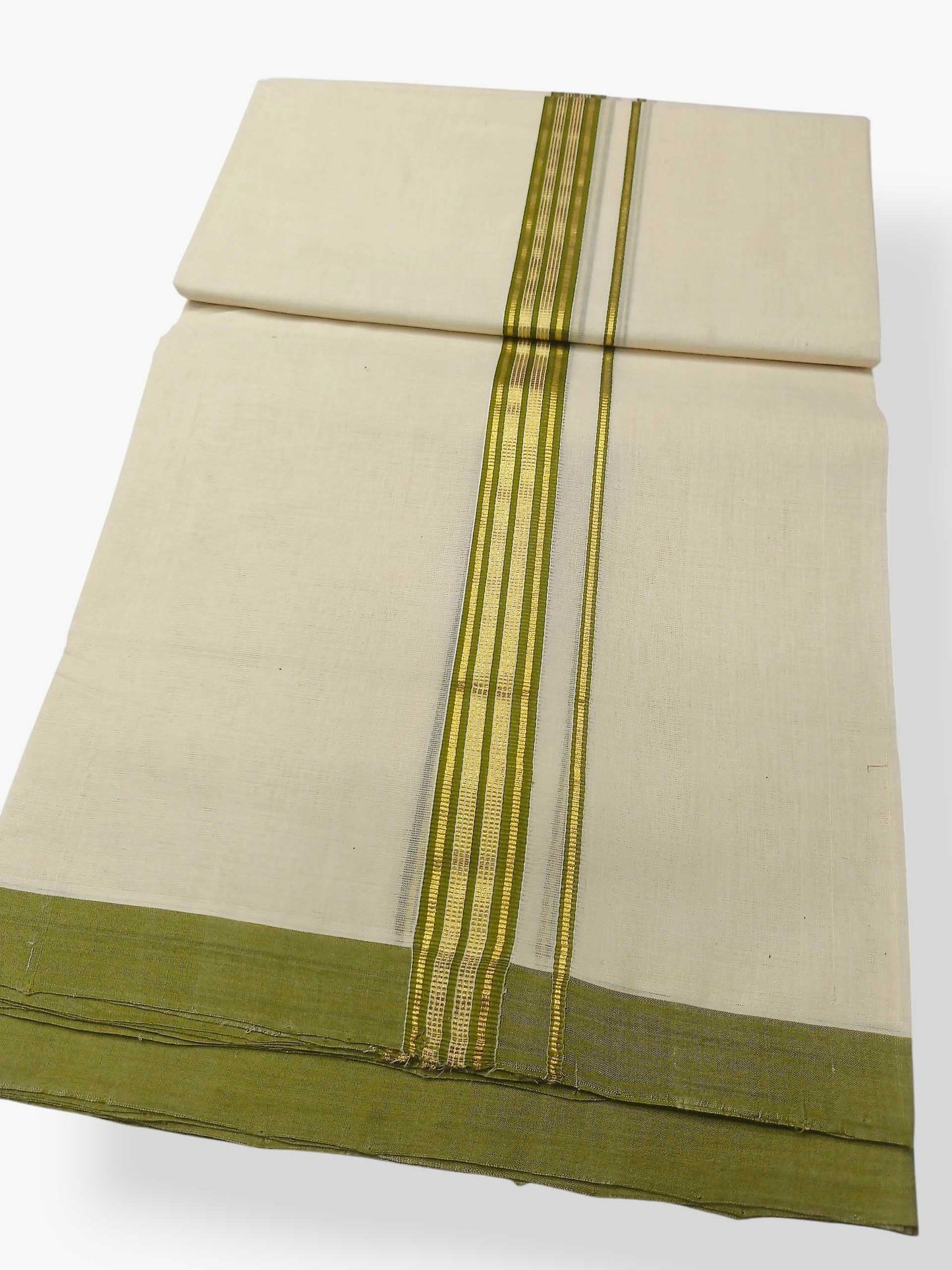 Balaramapuram Handloom Double Mundu Pure Cotton with Green Border