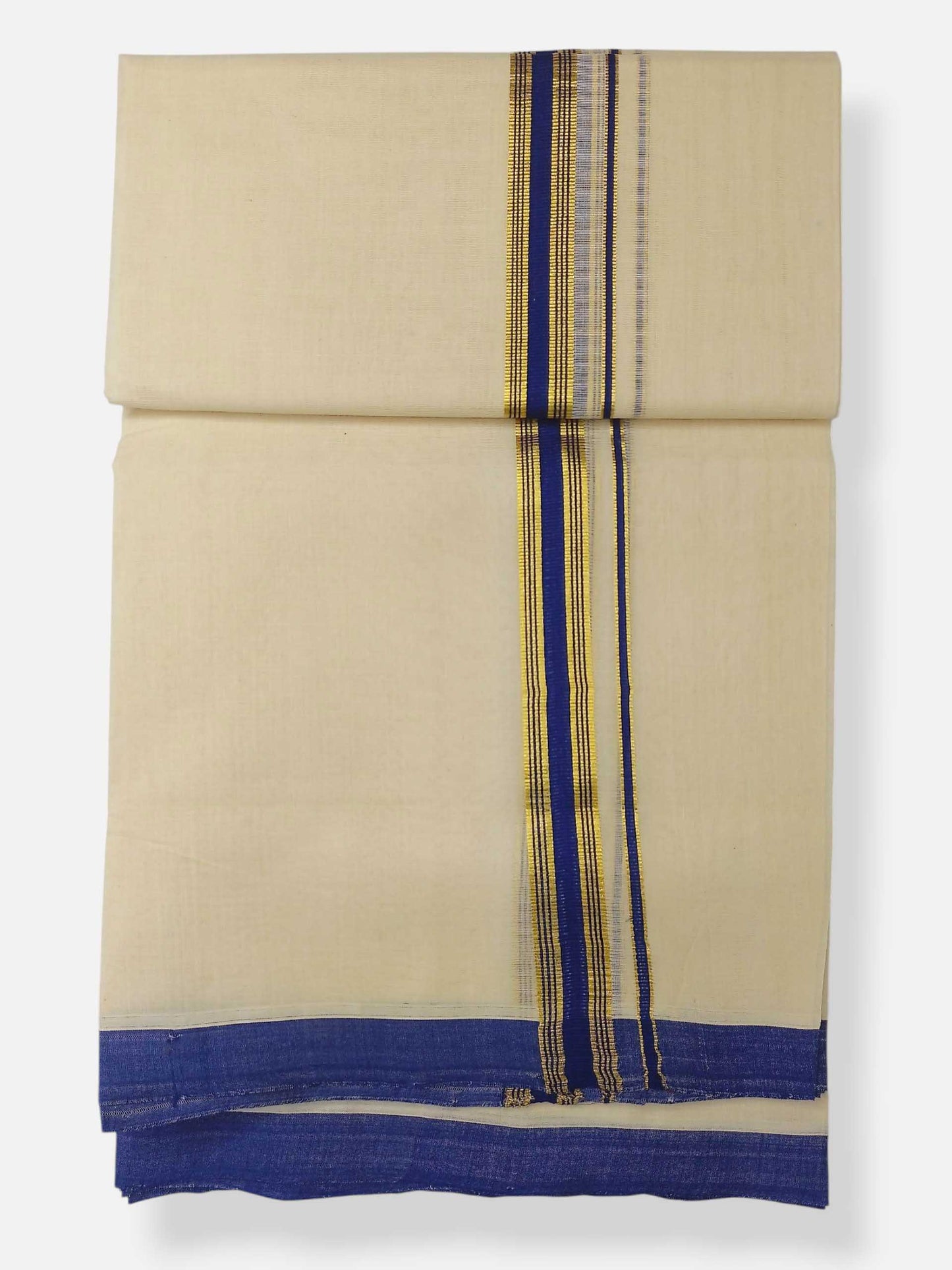Balaramapuram Handloom Double Mundu Pure Cotton with Blue Border