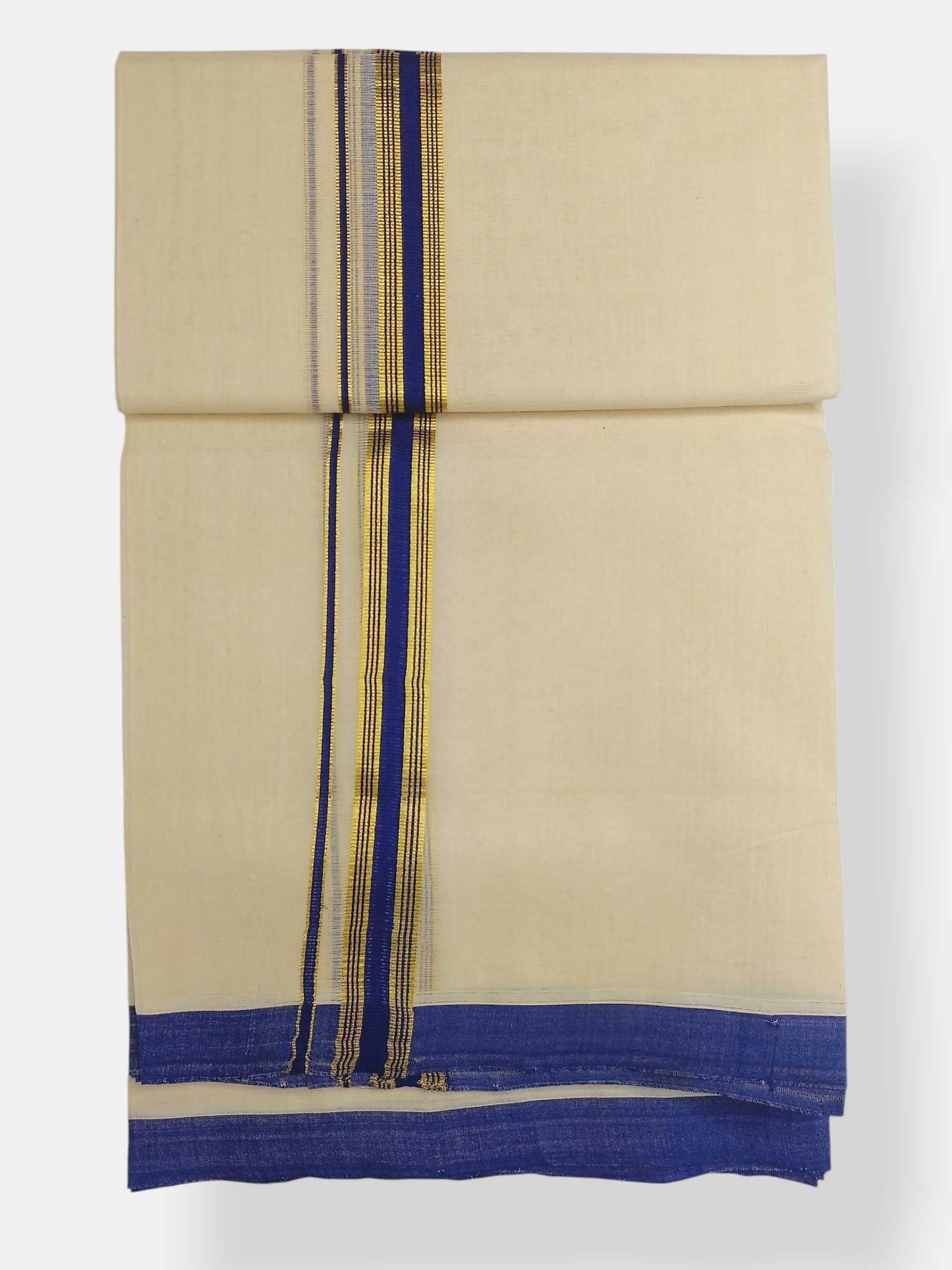 Balaramapuram Handloom Double Mundu Pure Cotton with Blue Border