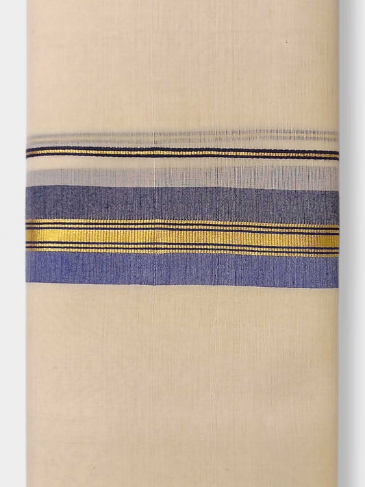 Balaramapuram Handloom Double Mundu Pure Cotton with Blue Border